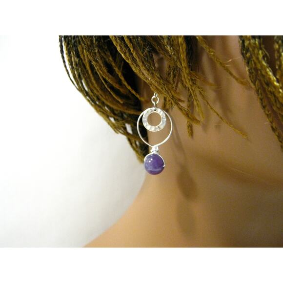 3 pair Handcrafted Earrings Amethyst Hoops Boho Style Chandeliers Red Drops - Picture 2 of 10